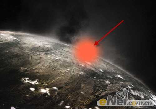 ‘photoshop合成制作出流星撞击星球的壮观景象‘