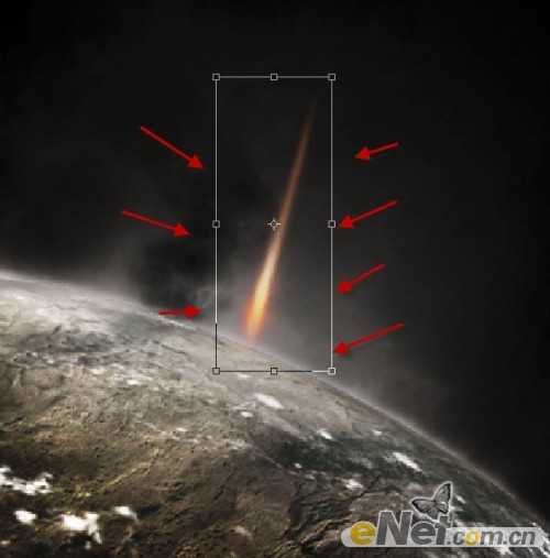 ‘photoshop合成制作出流星撞击星球的壮观景象‘