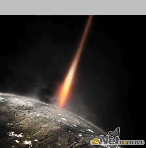 ‘photoshop合成制作出流星撞击星球的壮观景象‘