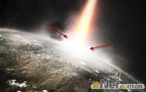 ‘photoshop合成制作出流星撞击星球的壮观景象‘