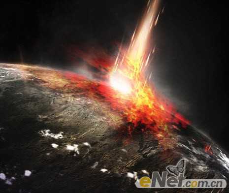 ‘photoshop合成制作出流星撞击星球的壮观景象‘