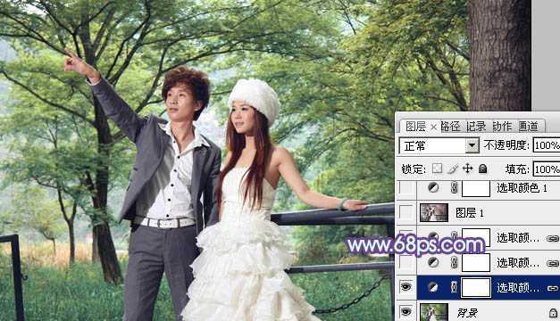 ‘Photoshop将树林婚片调制出梦幻的红紫色‘