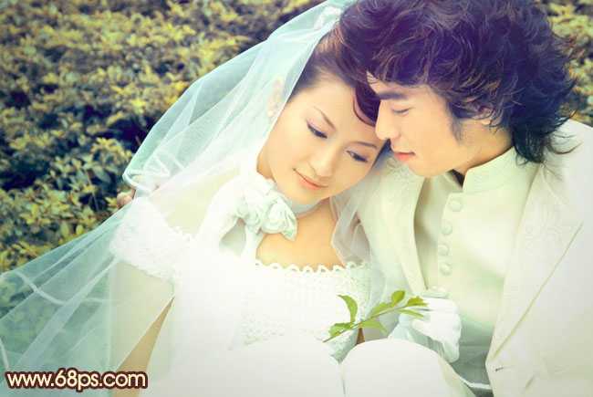 ‘Photoshop将外景婚片调成淡淡的黄绿蜜糖色‘