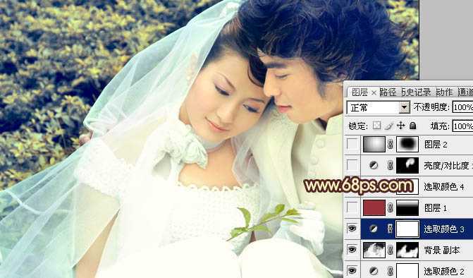 ‘Photoshop将外景婚片调成淡淡的黄绿蜜糖色‘