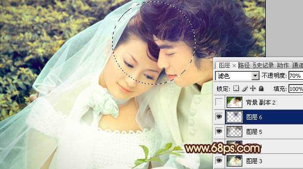 ‘Photoshop将外景婚片调成淡淡的黄绿蜜糖色‘