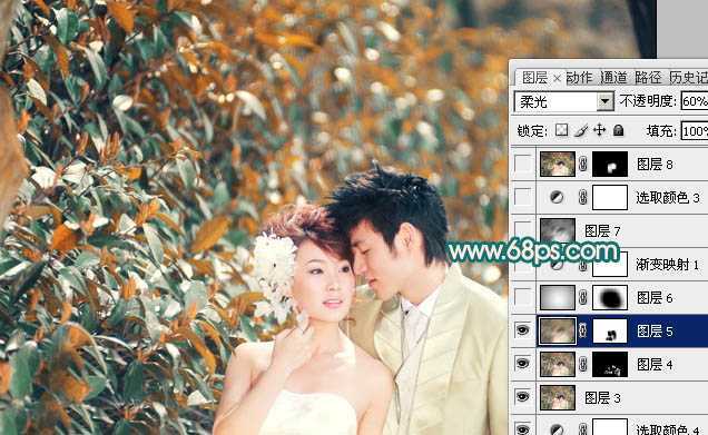 ‘Photoshop将外景人物图片调成斑斓的橙红色‘