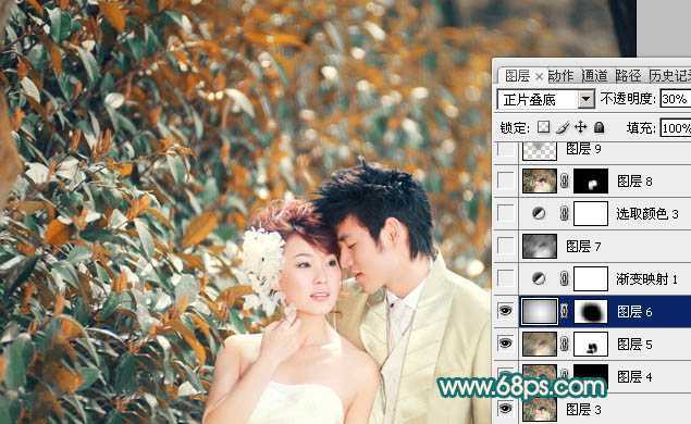 ‘Photoshop将外景人物图片调成斑斓的橙红色‘