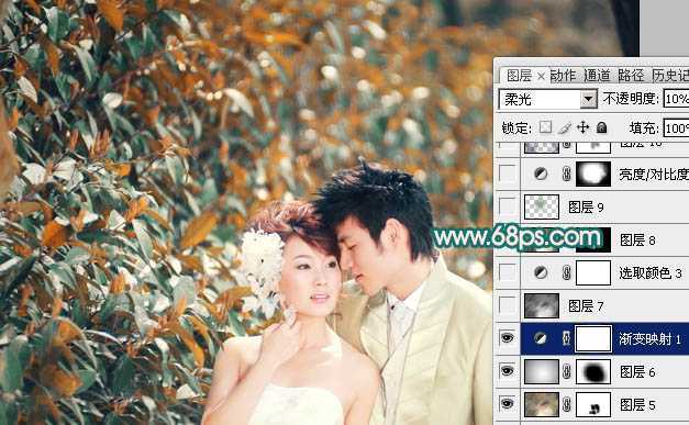 ‘Photoshop将外景人物图片调成斑斓的橙红色‘