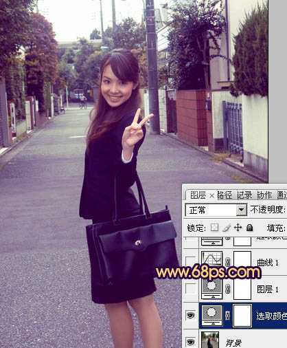 ‘Photosho将街道人物图片打造出甜美紫褐色‘