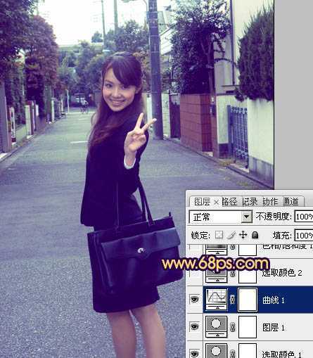 ‘Photosho将街道人物图片打造出甜美紫褐色‘