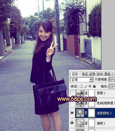 ‘Photosho将街道人物图片打造出甜美紫褐色‘