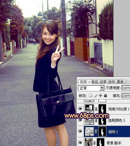 ‘Photosho将街道人物图片打造出甜美紫褐色‘