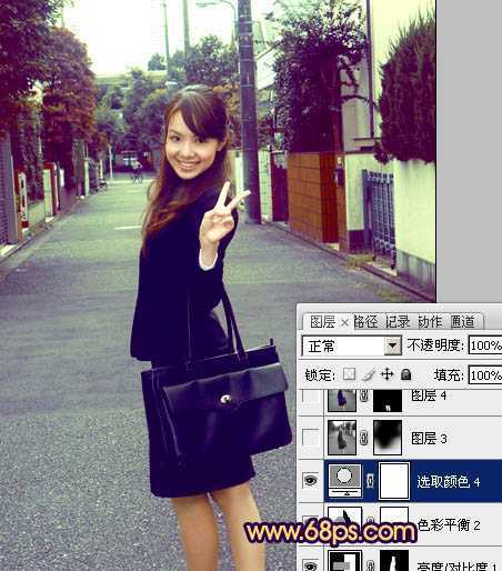 ‘Photosho将街道人物图片打造出甜美紫褐色‘