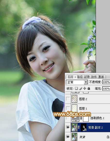 ‘Photoshop为可爱外景人物图片加上暖暖的淡美粉黄色‘