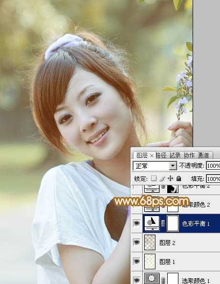 ‘Photoshop为可爱外景人物图片加上暖暖的淡美粉黄色‘