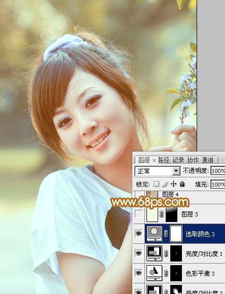 ‘Photoshop为可爱外景人物图片加上暖暖的淡美粉黄色‘