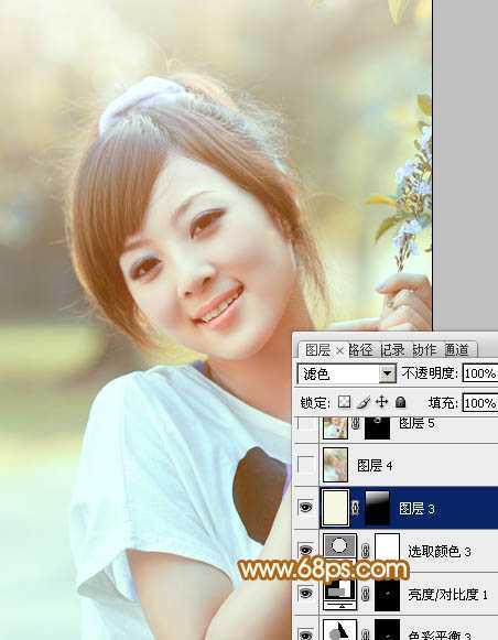 ‘Photoshop为可爱外景人物图片加上暖暖的淡美粉黄色‘