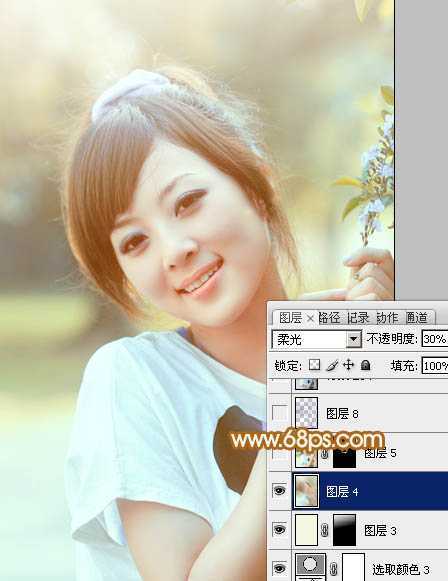 ‘Photoshop为可爱外景人物图片加上暖暖的淡美粉黄色‘