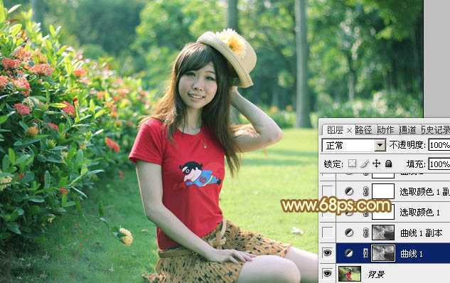 ‘Photoshop将花园中的人物图片调制出唯美的金色调‘