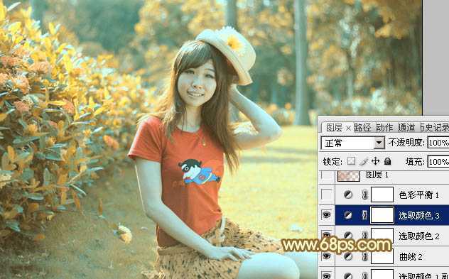‘Photoshop将花园中的人物图片调制出唯美的金色调‘