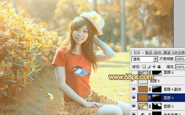 ‘Photoshop将花园中的人物图片调制出唯美的金色调‘
