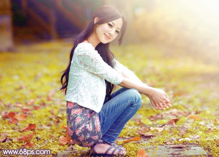 ‘Photoshop为外景美女图片打造甜美的橙色秋季效果‘