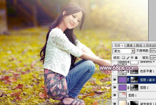 ‘Photoshop为外景美女图片打造甜美的橙色秋季效果‘