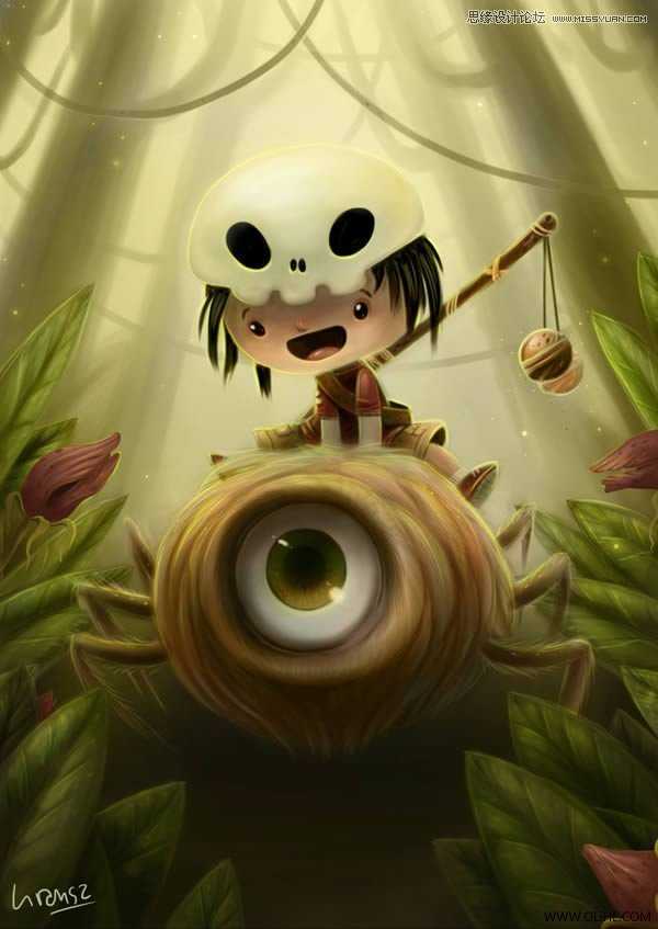 ‘Photoshop绘制一幅骑在宠物蜘蛛上的孩子奇幻插画教程‘