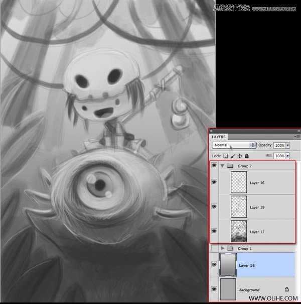 ‘Photoshop绘制一幅骑在宠物蜘蛛上的孩子奇幻插画教程‘