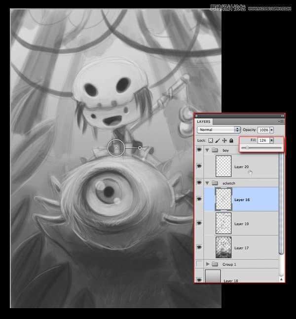 ‘Photoshop绘制一幅骑在宠物蜘蛛上的孩子奇幻插画教程‘