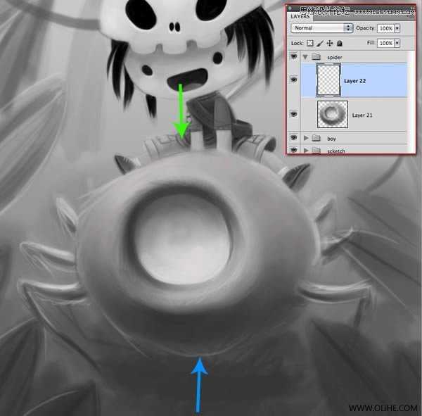‘Photoshop绘制一幅骑在宠物蜘蛛上的孩子奇幻插画教程‘