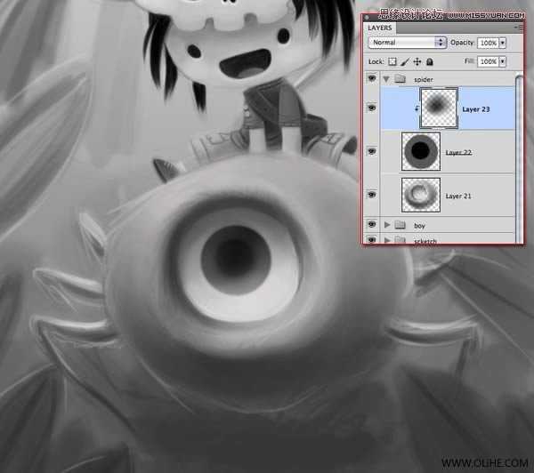 ‘Photoshop绘制一幅骑在宠物蜘蛛上的孩子奇幻插画教程‘