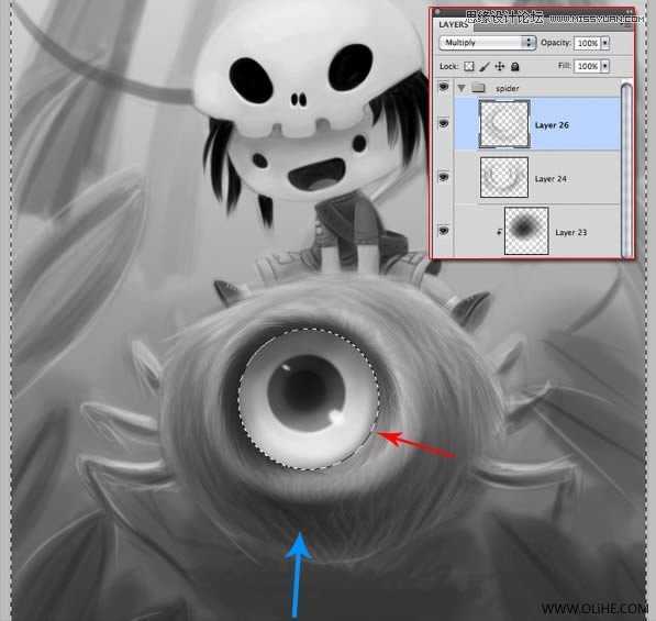‘Photoshop绘制一幅骑在宠物蜘蛛上的孩子奇幻插画教程‘