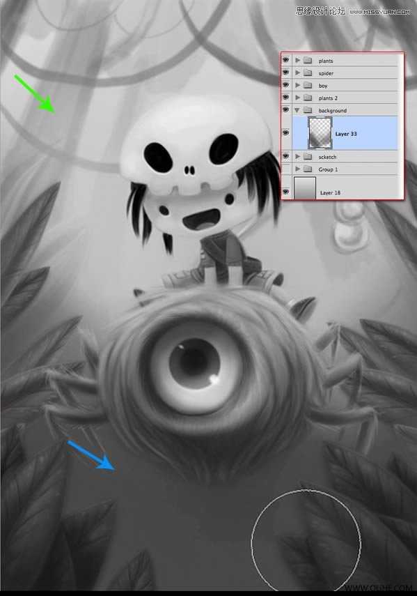 ‘Photoshop绘制一幅骑在宠物蜘蛛上的孩子奇幻插画教程‘