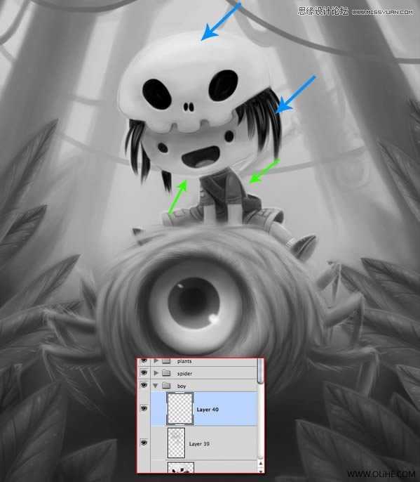 ‘Photoshop绘制一幅骑在宠物蜘蛛上的孩子奇幻插画教程‘