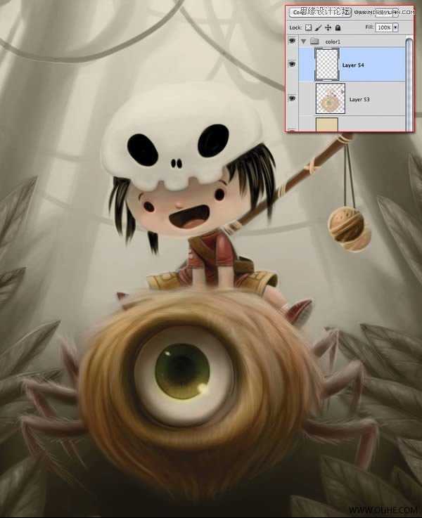 ‘Photoshop绘制一幅骑在宠物蜘蛛上的孩子奇幻插画教程‘