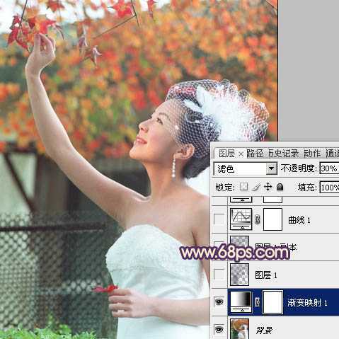 ‘Photoshop将外景人物图片调成甜美的粉橙色‘