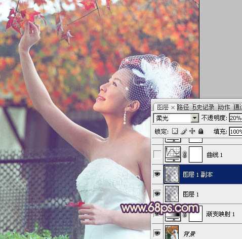 ‘Photoshop将外景人物图片调成甜美的粉橙色‘
