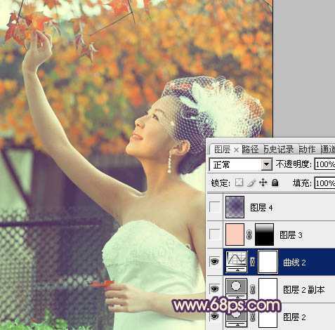 ‘Photoshop将外景人物图片调成甜美的粉橙色‘