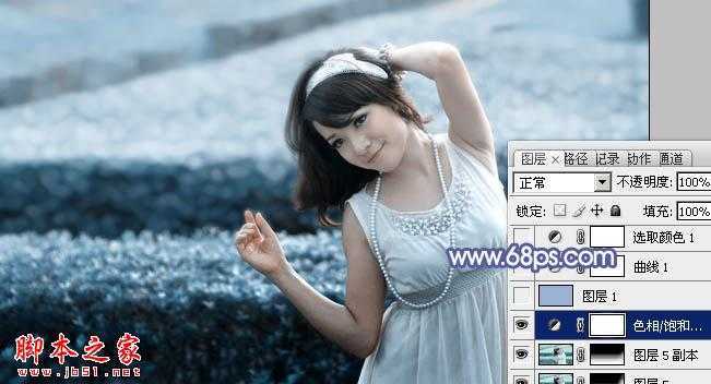 ‘Photoshop将外景美女图片打造出淡淡梦幻的蓝色‘