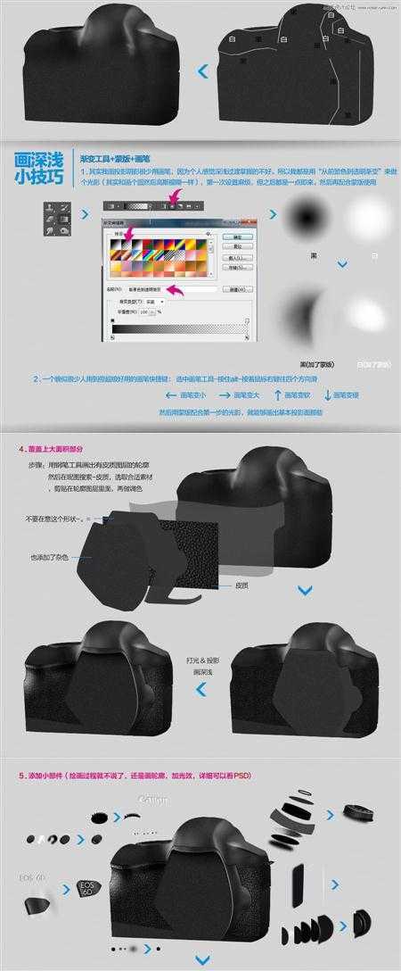 ‘PhotoShop(PS)模仿绘制超逼真的佳能6D相机实例教程‘