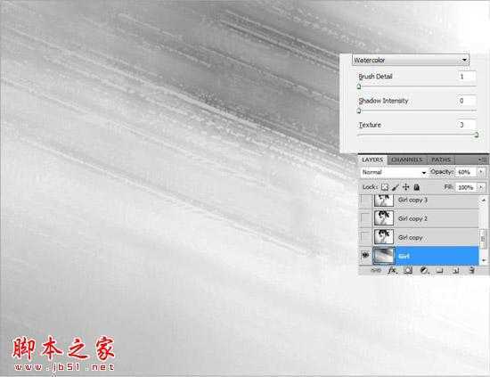 ‘Photoshop将人物头像转为黑白水彩画效果‘