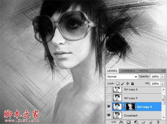 ‘Photoshop将人物头像转为黑白水彩画效果‘