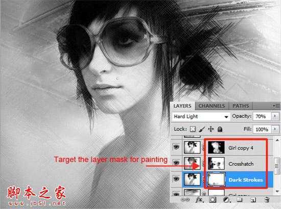 ‘Photoshop将人物头像转为黑白水彩画效果‘
