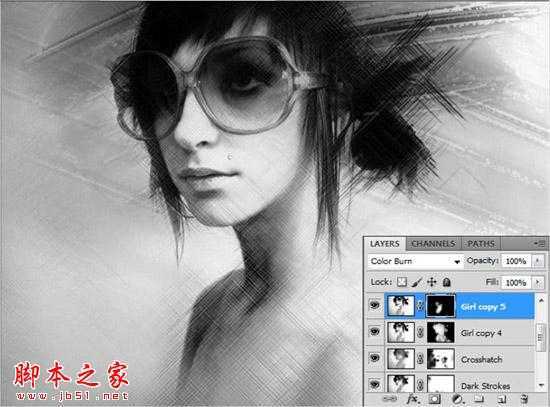 ‘Photoshop将人物头像转为黑白水彩画效果‘