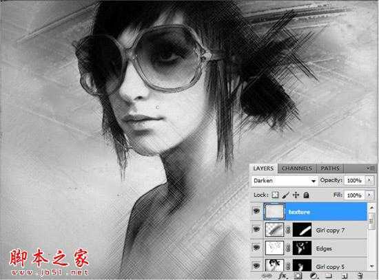 ‘Photoshop将人物头像转为黑白水彩画效果‘
