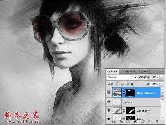 ‘Photoshop将人物头像转为黑白水彩画效果‘