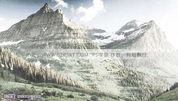 ‘Photoshop将翠绿的夏季图片转为冬季雪山效果‘