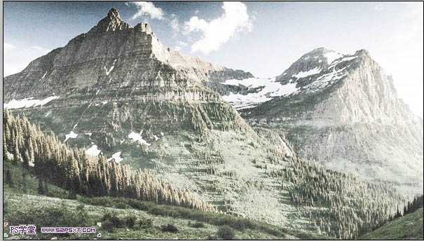 ‘Photoshop将翠绿的夏季图片转为冬季雪山效果‘