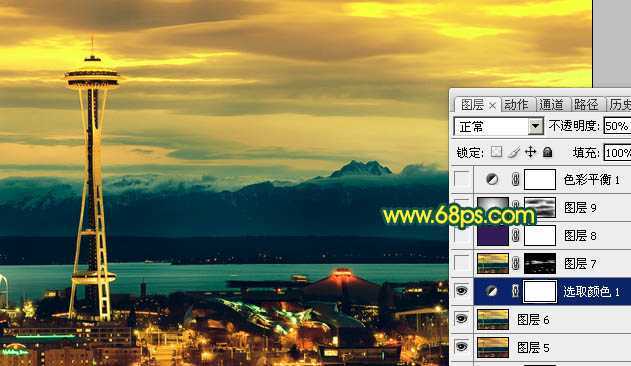 ‘Photoshop打造青黄色夜景图片效果‘